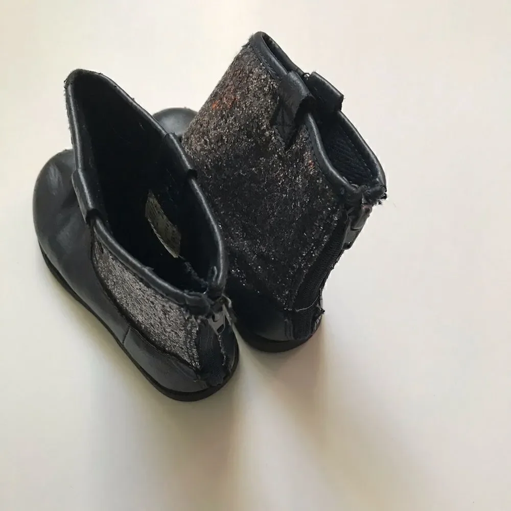 Glitter and blue leather little girl zipper boots